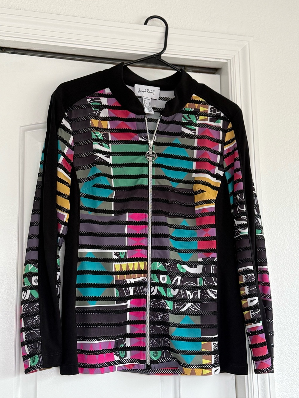 Joseph Ribkoff Black Jacket with Teal, Pink, Yellow & Purple Accents
